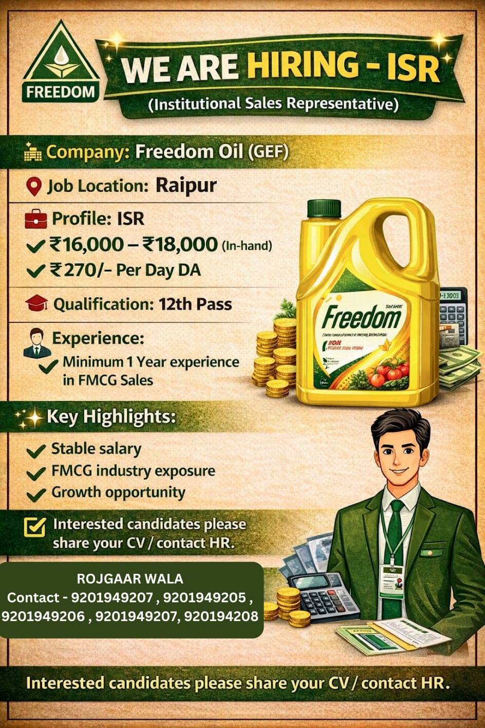 FREEDOM OIL COMPANY ME LADKO KI AVASHYAKTA HAI